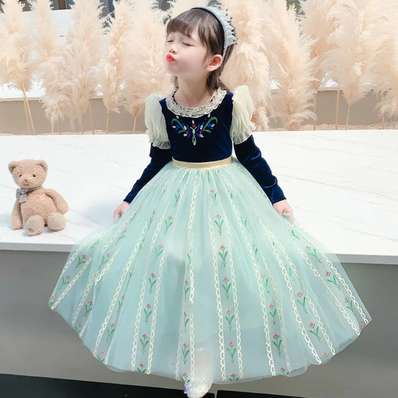 Girls' Summer Anna Frozen Baby Dress Child Green Dress Up Halloween Costume for Kids Princess Party Cosplay Dresses 2 to 8 Years