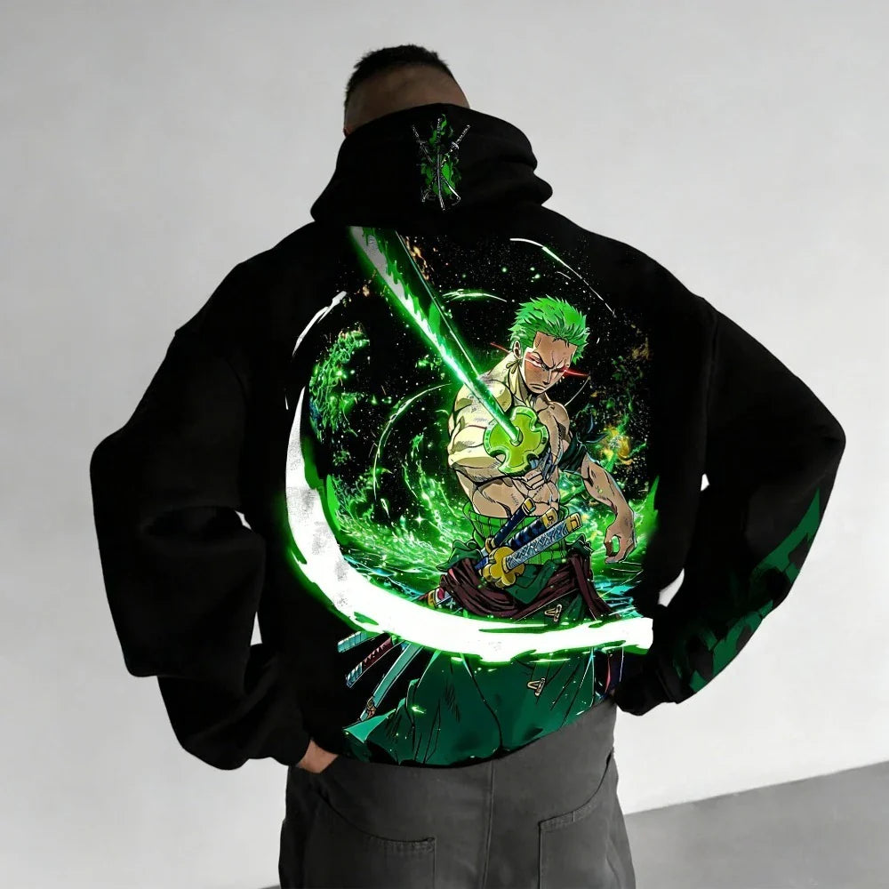 One Piece Men's Hoodie Sweatshirt Roronoa Zoro Anime Spring Autumn and Winter Boys Niche Long-sleeved Parent-child Outfit