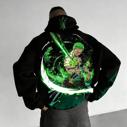 One Piece Men's Hoodie Sweatshirt Roronoa Zoro Anime Spring Autumn and Winter Boys Niche Long-sleeved Parent-child Outfit