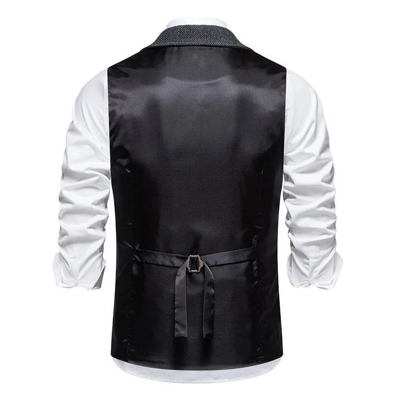 Man Suit Vest British Style Turn Down Collar Male Waistcoat Vintage Single-breasted Business Casual Men Coat Vest