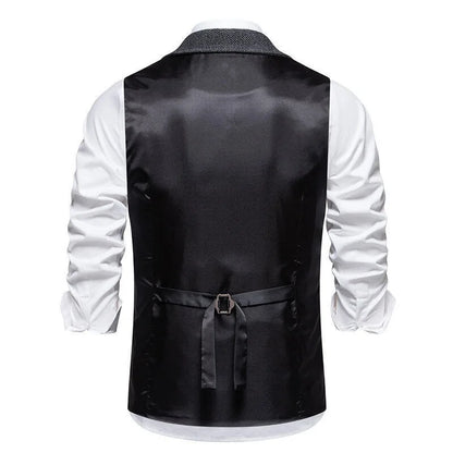 Man Suit Vest British Style Turn Down Collar Male Waistcoat Vintage Single-breasted Business Casual Men Coat Vest