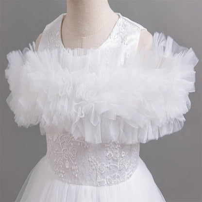 New Elegant Dress for Girls Flower Wedding Long Embroidered Panto Skirt 4-12 Years Old Piano Performance Girl Dress