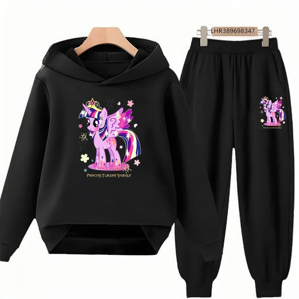 Unicorn Pony Hoodie Kids 3-12 Years Boys Girls Red Casual Tops+Pants Sets Children Long Sleeves Autumn Fashion Clothes