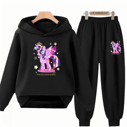 Unicorn Pony Hoodie Kids 3-12 Years Boys Girls Red Casual Tops+Pants Sets Children Long Sleeves Autumn Fashion Clothes