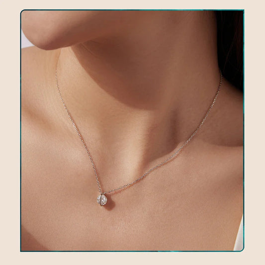 1CT Rotating Moissanite Necklace Round Cut Twirling Pendant Necklace 925 Sterling Silver O-Chain for Women Eternal Gift