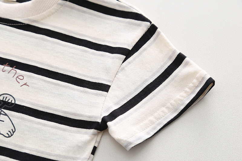 Boys Striped Casual Outfit Round Neck T-shirt & Shorts Kids Summer Clothes Sets