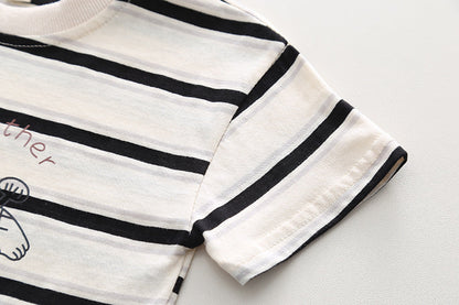 Boys Striped Casual Outfit Round Neck T-shirt & Shorts Kids Summer Clothes Sets