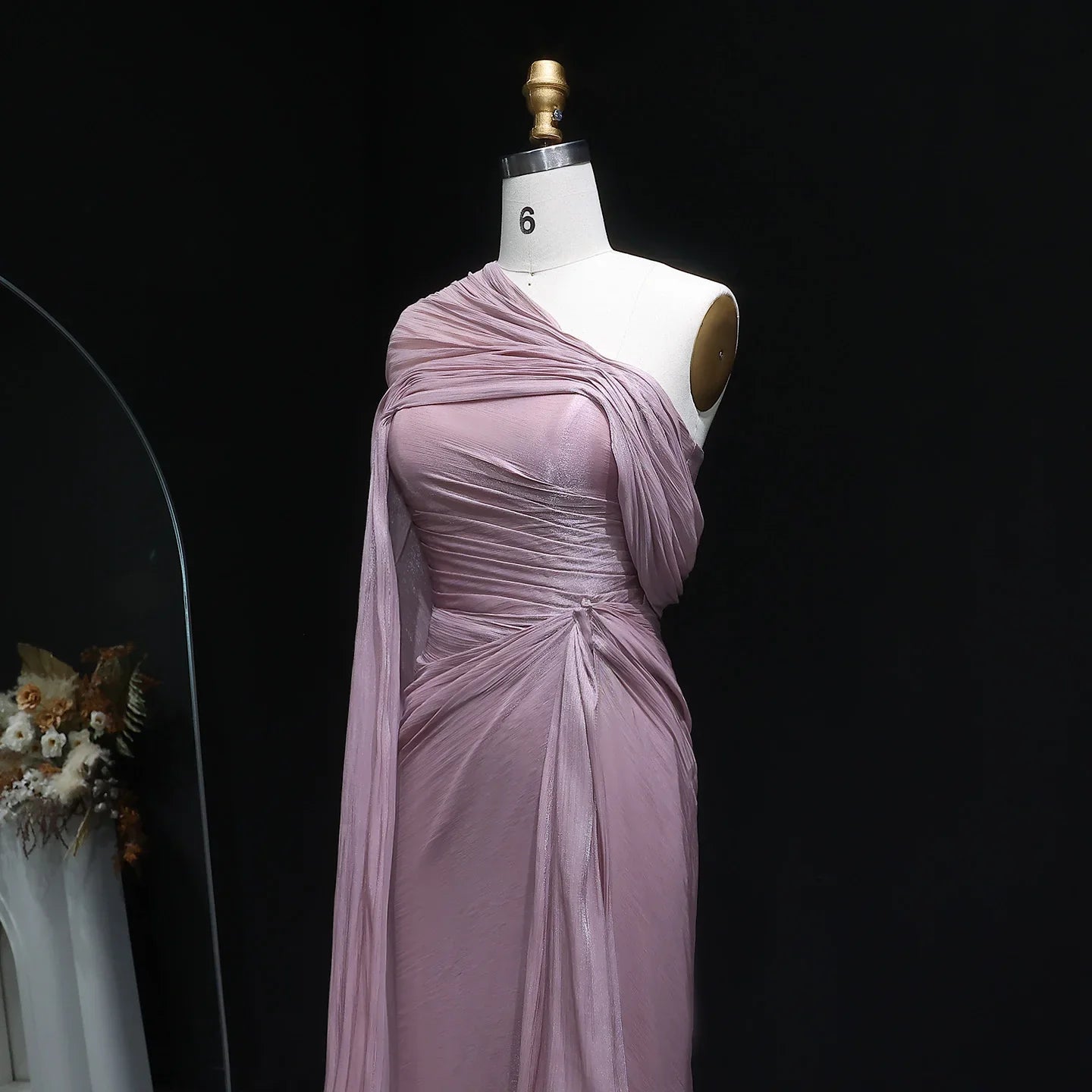 2026 Women's Elegant Evening Dresses with Draped Cape Formal Birthday Gown Pink One Shoulder Arabic SF199 Customized