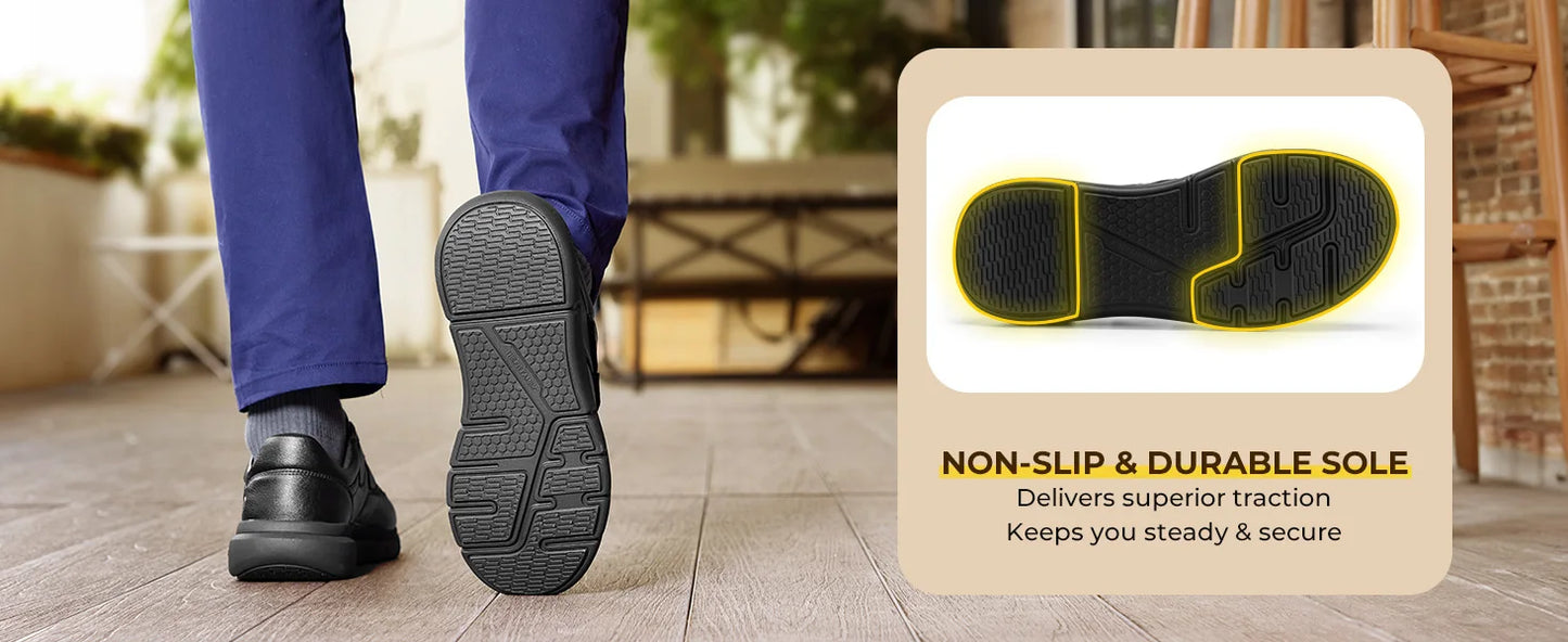 Men'S Wide Walking Shoes Hook And Loop Comfortable Leather Business Shoes Orthopedic Diabetic Shoes For Swollen Feet