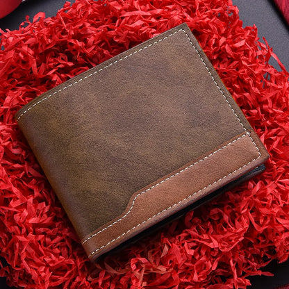New PU Leather Men's Short Wallet Two Fold Design, Black/Coffee Retro Style, Coin Purse with ID Card Holder, Suitable for Men