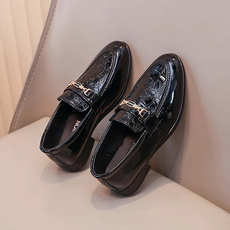 Boys Leather Shoes Black Classic Children Formal Shoes Point Toes Soft Bottom 2026 Spring Autumn Kids Flat Shoes British Style