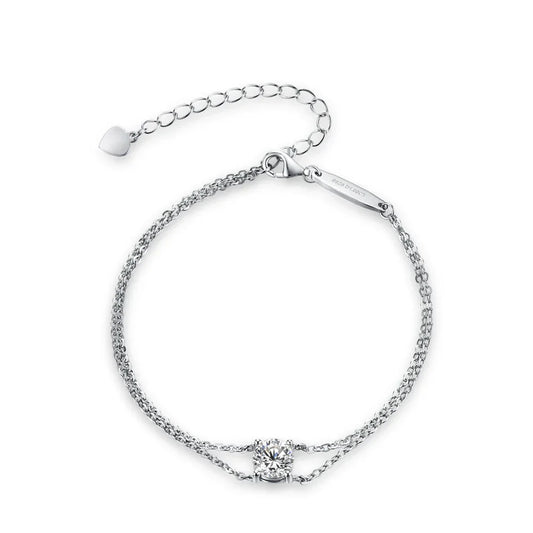 Bracelet femme S925 argent double chaîne solitaire moissanite réglable 16+3cm, élégant, pour tous les jours, cadeaux, vente en gros