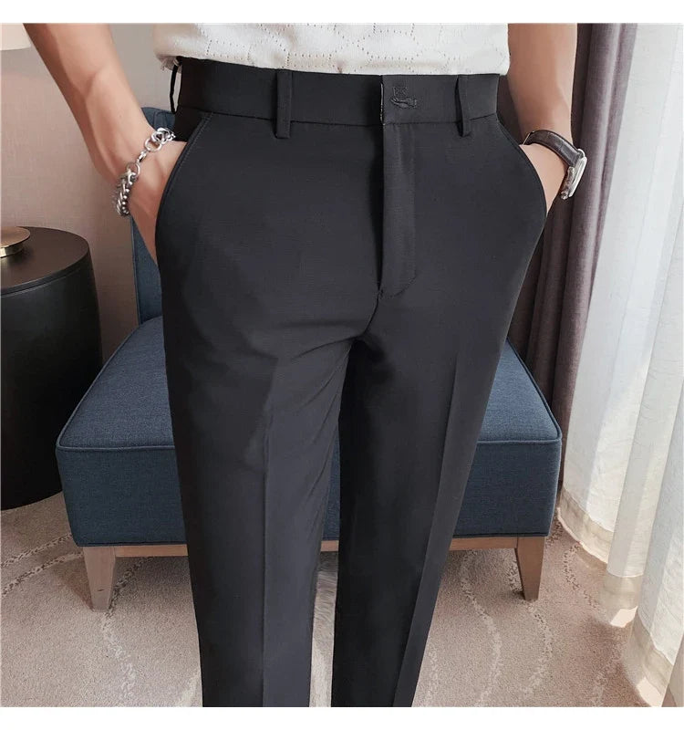 High Quality British Style Business Casual Pants Men's Spring Summer Solid Color Slim Fit Formal Wear Suit Pants Men Clothing