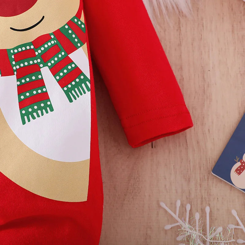 Prowow 0-18M Baby Christmas Costume Cartoon Deer Jumpsuit With Santa Hat Christmas Baby Romper For Newborn New Year Costume