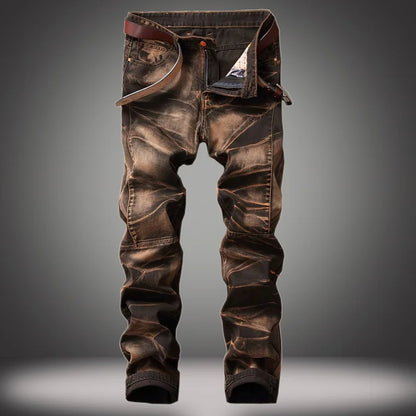 2026 New Men's Yellow Jeans, Blue Stretch Biker Trousers, Broken Hole Jeans, Fashion Popular Men Denim Pants Big Size 29-42