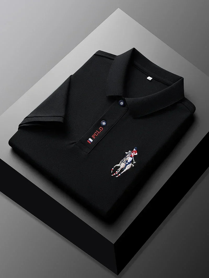 High end brand men's exquisite printed polo shirt short sleeve 2024 summer new cool and comfortable silk casual lapel T-shirt