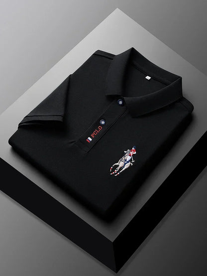 High end brand men's exquisite printed polo shirt short sleeve 2024 summer new cool and comfortable silk casual lapel T-shirt