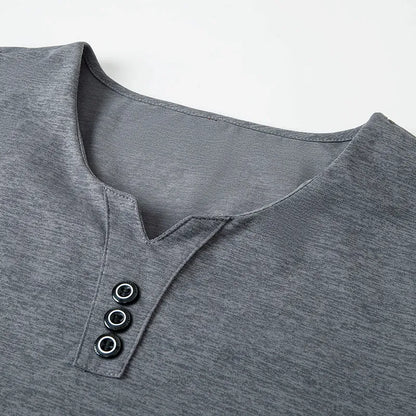2026 New Men's Business Casual Three Button V-neck Short Sleeved T-shirt Korean Style Summer Comfortable Versatile Top