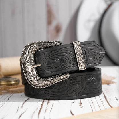 A Casual, Individual and Retro Belt, Western-Style Clothing Accessory, Metal Buckle, PU Belt, Suitable for Both Men and Women