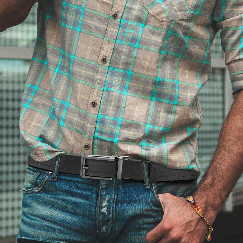 Men's Fashionable Leather Belt Men's High-quality Leather Belt Business Automatic Buckle Ratchet Belt Randomly Adjustable