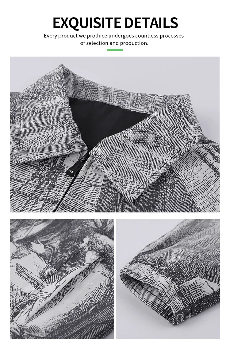 Autumn Men Jacket Oversized Painting Printing Couples Thin Casual Jackets Male Female Silk Vintage Clothing Man Coats Outerwear