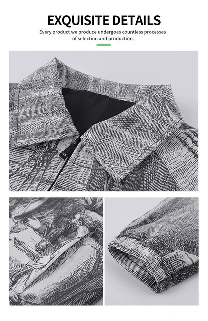Autumn Men Jacket Oversized Painting Printing Couples Thin Casual Jackets Male Female Silk Vintage Clothing Man Coats Outerwear