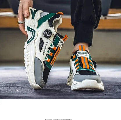 Men's Korean rotating buckle fashion casual sports shoes four season soft soled non slip outdoor running shoes student sneakers