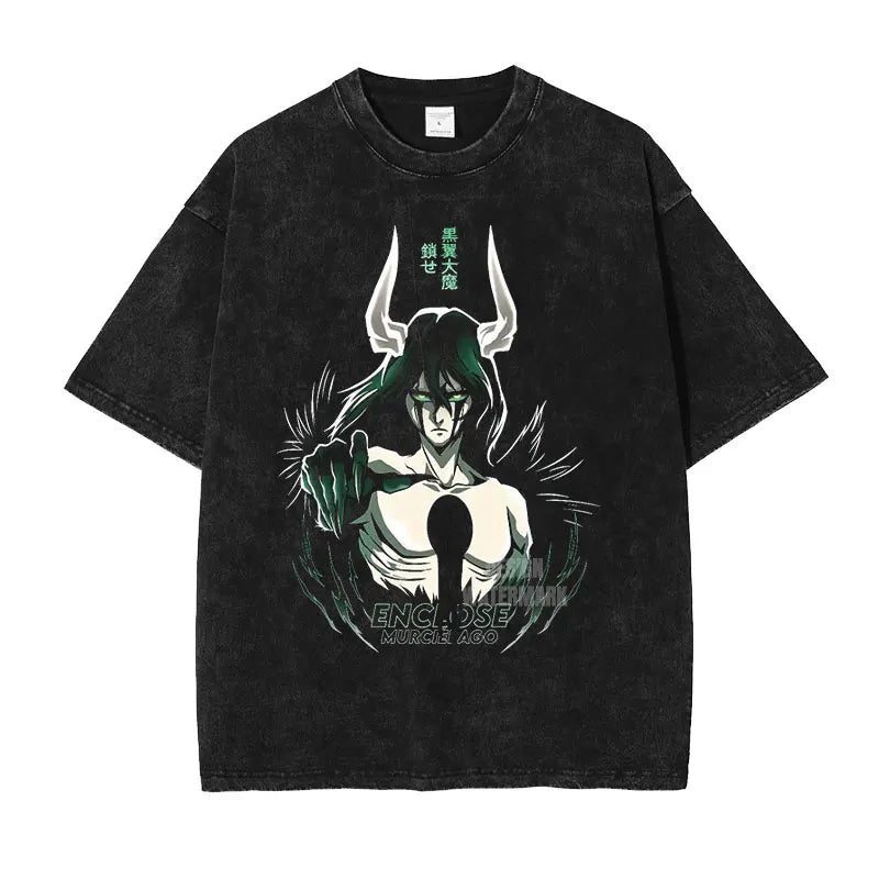 Japan Anime Bleach Aizen Sousuke Graphic Tee Men Oversized Washed Tshirts Manga Casual T Shirt Harajuku Male Cotton T-shirt