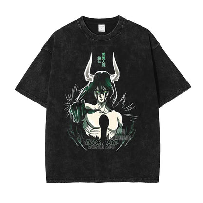 Japan Anime Bleach Aizen Sousuke Graphic Tee Men Oversized Washed Tshirts Manga Casual T Shirt Harajuku Male Cotton T-shirt