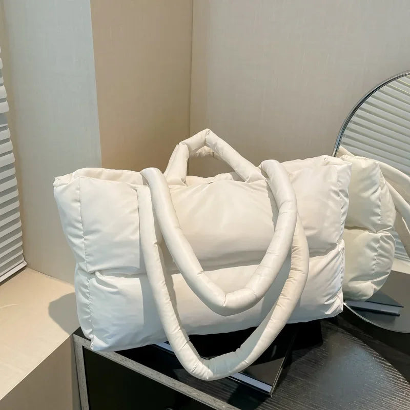 Fashion Large Capacity Puffer Shoulder Bags Padded Women Handbags Casual Nylon Quilted Big Tote Bag Warm Winter Shopper Purses