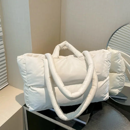 Fashion Large Capacity Puffer Shoulder Bags Padded Women Handbags Casual Nylon Quilted Big Tote Bag Warm Winter Shopper Purses