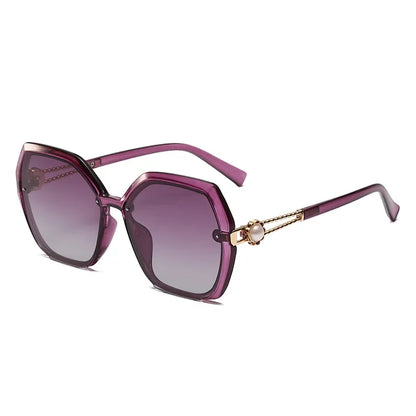 Fashion Large Frame Ladies Hollow Out Clover Inlay Women Polarized Sunglasses Drive Outdoors Sun Protection UV400 Sun Glasses