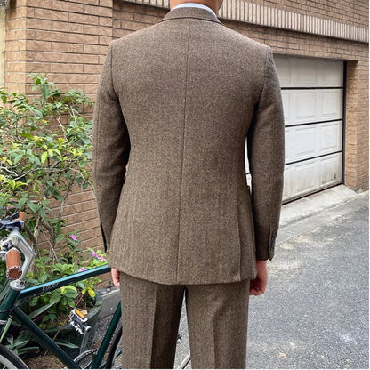 New Retro Herringbone Slim Fit Men's Suit Gentlemen's 3-piece Suit Single Breasted Handsome Autumn Winter Business Casual Formal