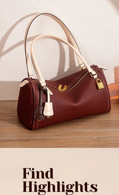 Autumn/Winter New Collection Simple Large Capacity Brown Shoulder Bag Texture Handbag Fashionable Women's Boston Bag