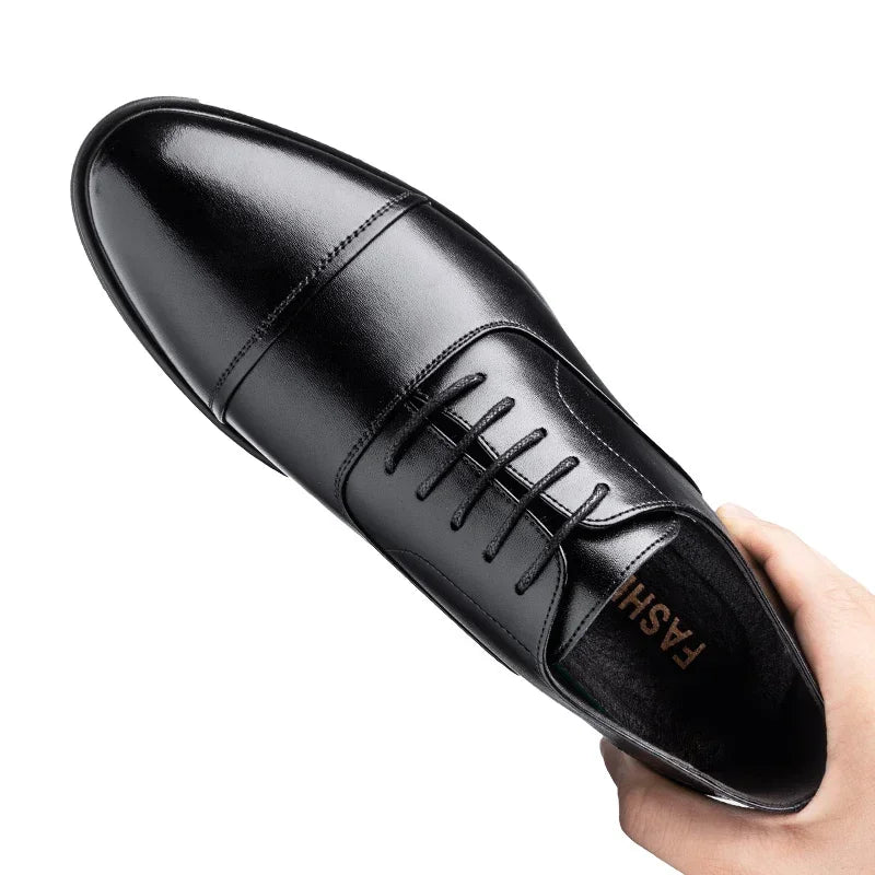 New Men 37-46 Men's Flat / 6CM Heightening Elevator Shoes Business Formal Leather Shoes Man British Casual Wedding Suit Shoes