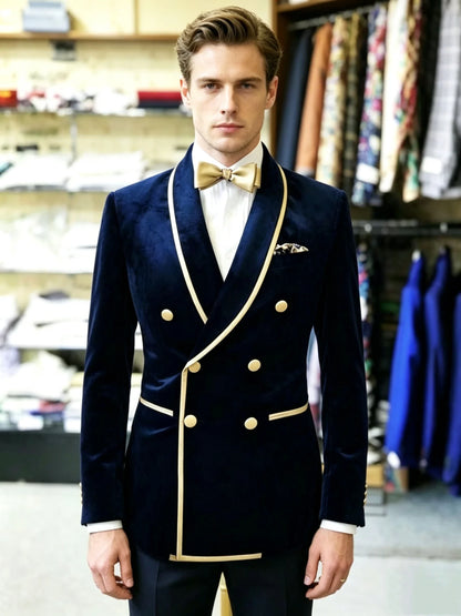 Slim Fit Velvet Men's Double Breasted Wedding Blazer Shawl Lapel Suit Jacket for Party Prom Business One Coat Outwear Outfits