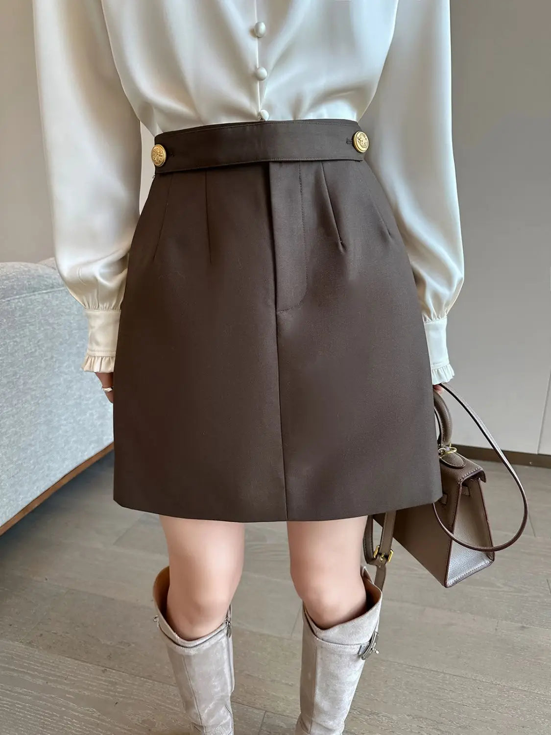 High end early autumn new fashionable small A-line skirt with buttocks wrapped, high-end gray half skirt  skirts
