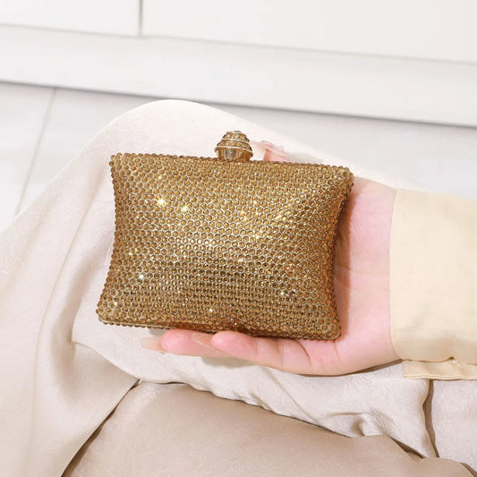 Diamond Crystal Handbag Evening Bag Cross-Border Wedding Ladies Party Shell Shape Polyester Handheld Bag with Lock Buckle