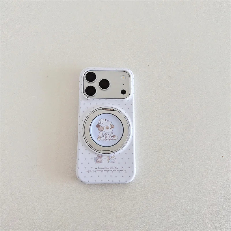 Pink Polka Dot Bow Phone Case For iPhone 17 16 15 Pro Max Cute Soft Shockproof Cover With 360°  Ring Stand Camera Protect