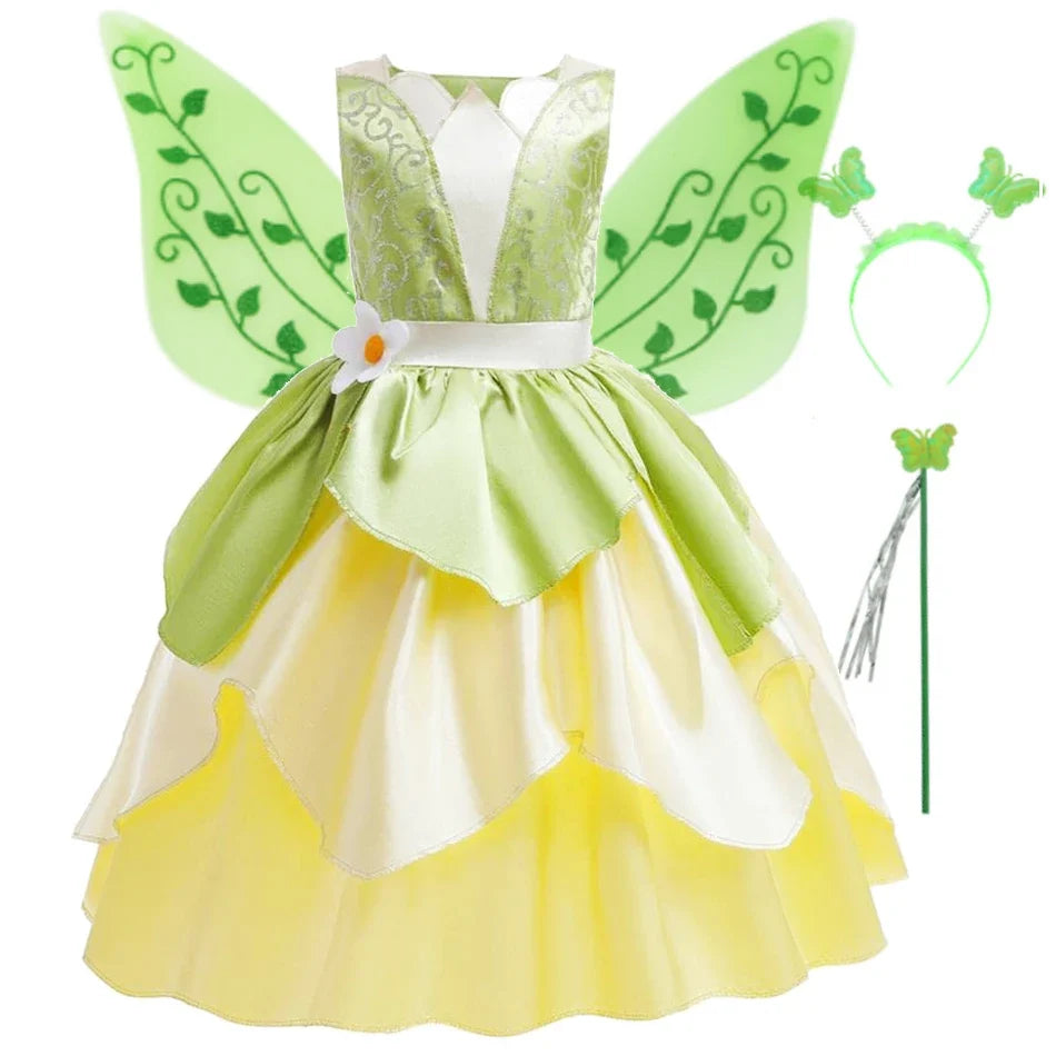 Tiana Costume Girl Dress Up Princess Girls Cosplay Role Playing Party Costumes Children Sleeveless Carnival Princess  Dresses