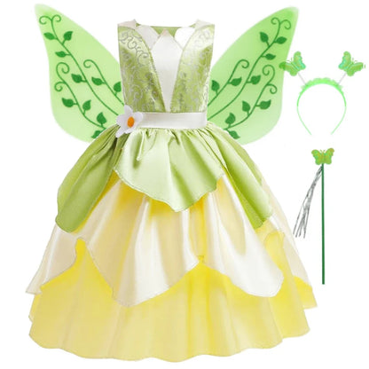 Tiana Costume Girl Dress Up Princess Girls Cosplay Role Playing Party Costumes Children Sleeveless Carnival Princess  Dresses