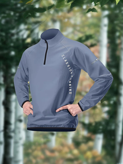 Men's sports long sleeved half zip top, quick drying running T-shirt, sports training jacket, breathable elastic fabric, mo