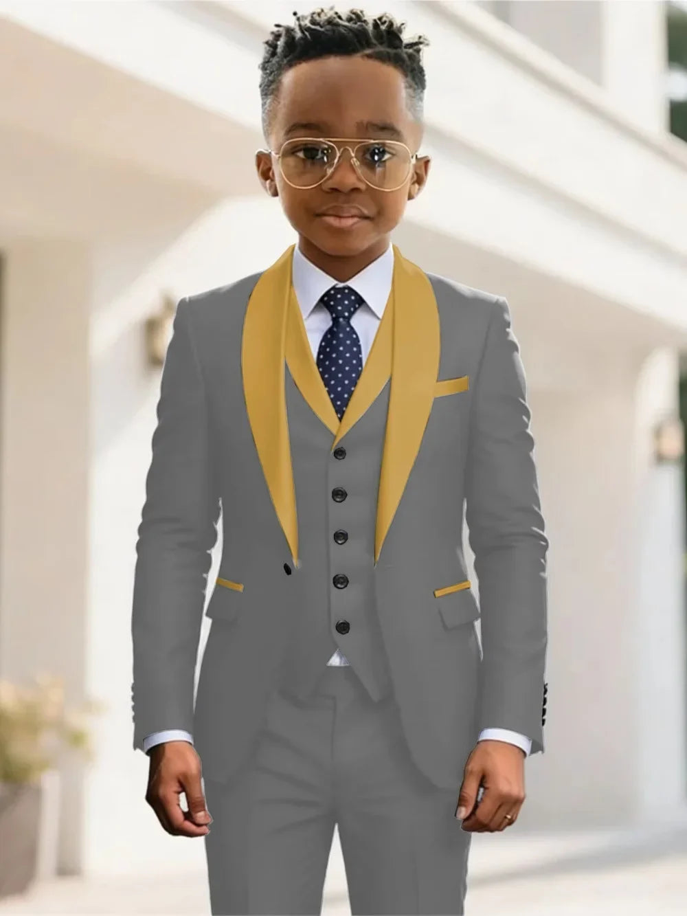 New Kids Suit Set 3 Pieces Wedding Ring Bearer Outfit Boys Handsome Shawl Lapel Tuxedo For Piano Peformance 2-20T