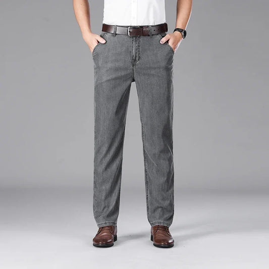 Business Lyocell Jeans Men Summer New Thin Fashion Straight Breathable Brand Pants Male Slim Comfortable  Denim Trousers