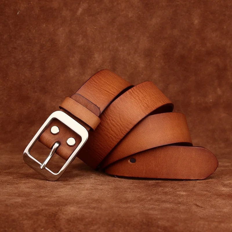3.8CM Pure Cowhide Stainless Steel Needle Buckle Genuine Leather Casual Jeans Belt Men High Quality Luxury Male Strap Cintos