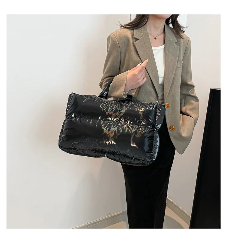 Fashion Large Capacity Puffer Shoulder Bags Padded Women Handbags Casual Nylon Quilted Big Tote Bag Warm Winter Shopper Purses