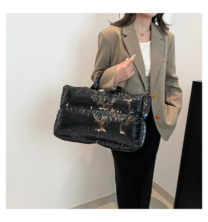 Fashion Large Capacity Puffer Shoulder Bags Padded Women Handbags Casual Nylon Quilted Big Tote Bag Warm Winter Shopper Purses
