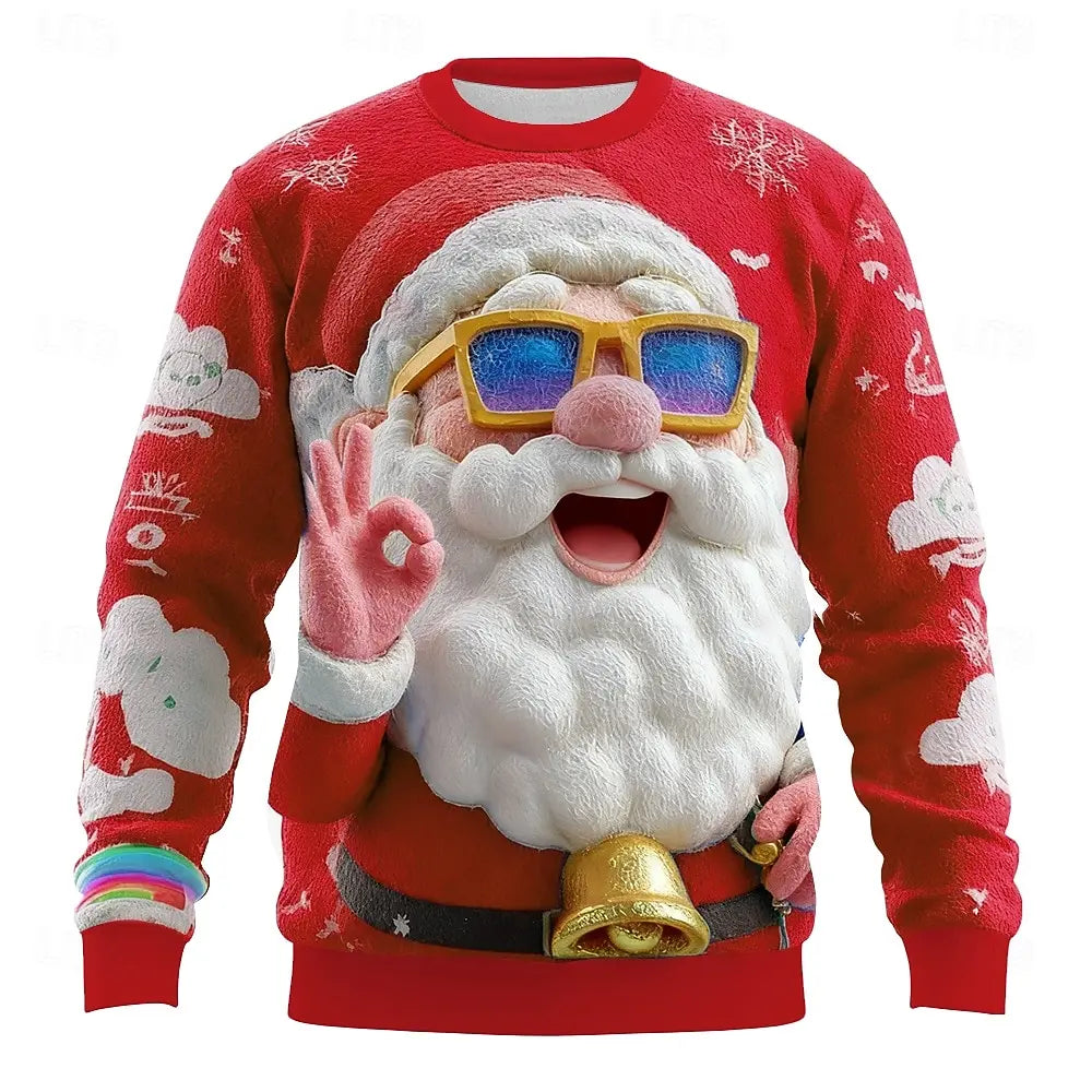 Santa Claus Men's Top Merry Christmas New Arrival Crew Neck Long Sleeve Oversized Sweatshirt Relaxed Fit Breathable Top