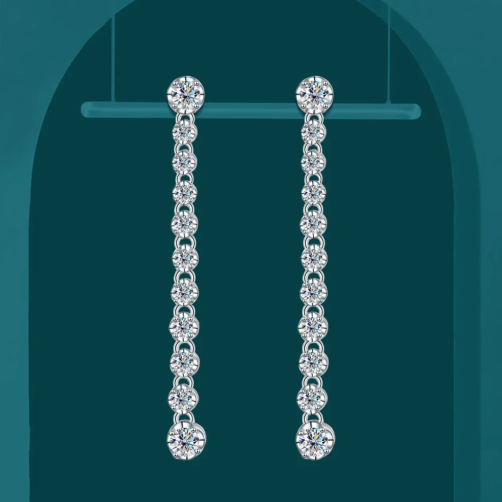 Long Tassels Moissanite Drop Earrings 925 Sterling Silver 18k Gold Sparkling Full Diamond Tennis Stud Earring For Womem Party