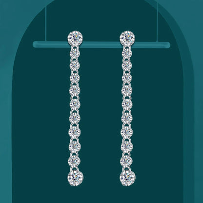 Long Tassels Moissanite Drop Earrings 925 Sterling Silver 18k Gold Sparkling Full Diamond Tennis Stud Earring For Womem Party